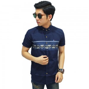 Kemeja Pendek Middle Block Songket Navy