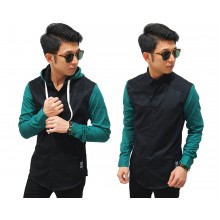 Kemeja Hooded Black Sleeve Green