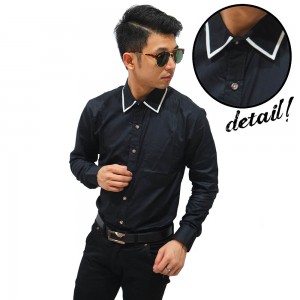 Kemeja List Under Collar Black