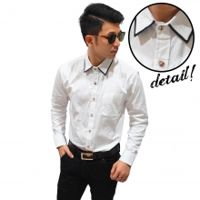 Kemeja List Under Collar White