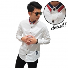 Kemeja Neck Double Stripe White