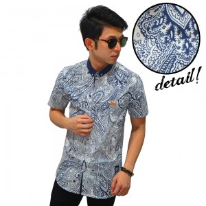 Kemeja Pendek Amoeba Tribal White