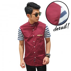 Kemeja Pendek Sleeve Stripe Maroon