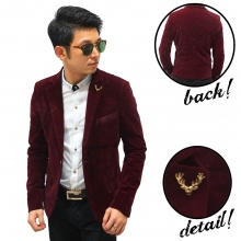 Blazer Red Velvet With Deer Pin