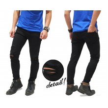 Jeans Simple Ripped On Knee Black