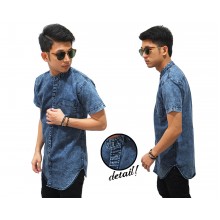 Kemeja Denim Longline Stone Wash Blue