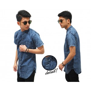 Kemeja Denim Longline Stone Wash Blue