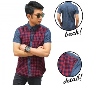 Kemeja Denim Pendek Checkered Square