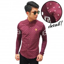 Kemeja Dots Pattern Sleeve Knit Maroon