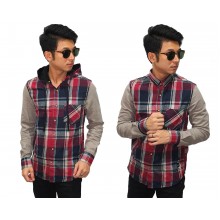 Kemeja Flanel Hooded Tartan Red