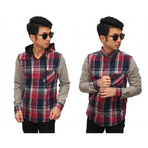 Kemeja Flanel Hooded Tartan Red