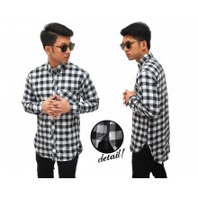 Kemeja Flannel Longline Checked Black