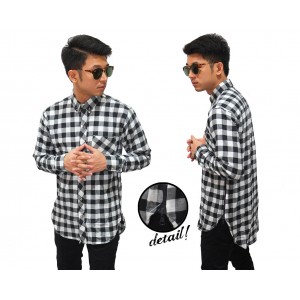 Kemeja Flannel Longline Checked Black