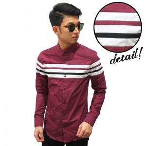 Kemeja Middle Block Stripe Maroon