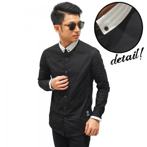 Kemeja Neck Combination Black