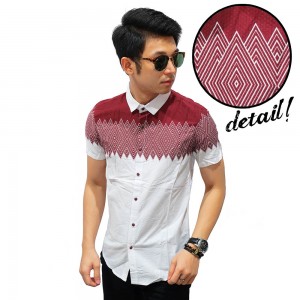 Kemeja Pendek Zig Zag Wave Maroon