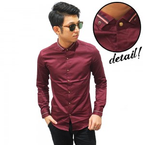 Kemeja Premium Ribbon List Maroon