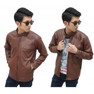 Jacket Leather Biker Brown
