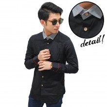 Kemeja Collar And Arm Stripe Black