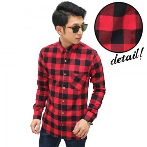 Kemeja Flanel Tartan Square Black And Red