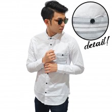 Kemeja Panjang Pocket Stripe White