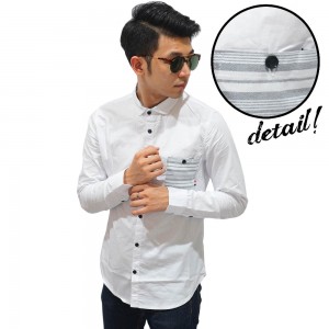 Kemeja Panjang Pocket Stripe White
