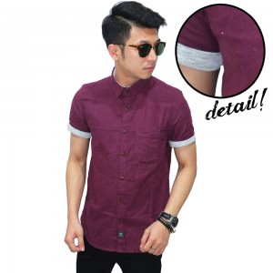 Kemeja Pendek Flanel Polos Magenta