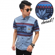 Kemeja Pendek Middle Tribal Octagon Blue