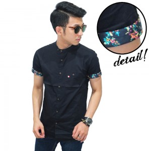 Kemeja Pendek Shanghai Floral List Black