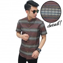 Kemeja Pendek Tenun Garis Brown