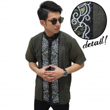 Baju Koko Pendek Abstract Bordir Dark Green