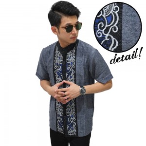 Baju Koko Pendek Abstract Bordir Soft Blue