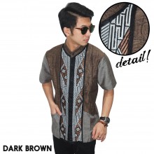 Baju Koko Pendek Modern Bordir Anyaman Dark Brown
