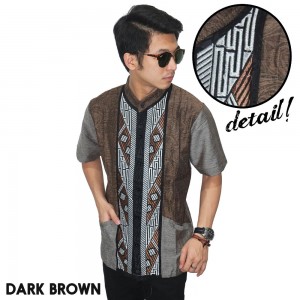 Baju Koko Pendek Modern Bordir Anyaman Dark Brown