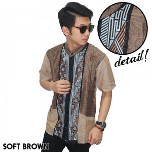 Baju Koko Pendek Modern Bordir Anyaman Soft Brown