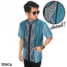 Baju Koko Pendek Modern Bordir Anyaman Tosca