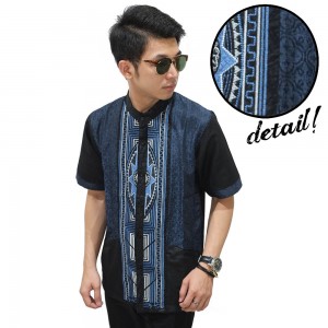 Baju Koko Pendek Bordir Lightning Navy