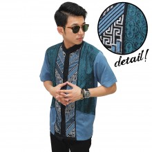 Baju Koko Pendek Elegant Bordir Blue
