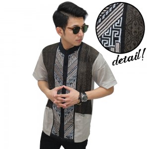 Baju Koko Pendek Elegant Bordir Brown