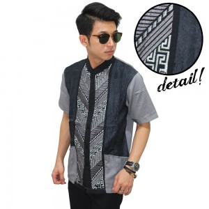 Baju Koko Pendek Elegant Bordir Dark Grey