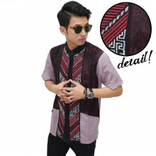 Baju Koko Pendek Elegant Bordir Maroon