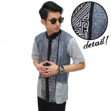 Baju Koko Pendek Elegant Bordir Soft Grey
