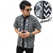 Baju Koko Pendek Monokrom Zig Zag Black
