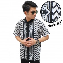 Baju Koko Pendek Monokrom Zig Zag White
