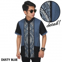Baju Koko Pendek Modern Two Tone Dusty Blue