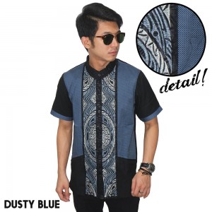 Baju Koko Pendek Modern Two Tone Dusty Blue