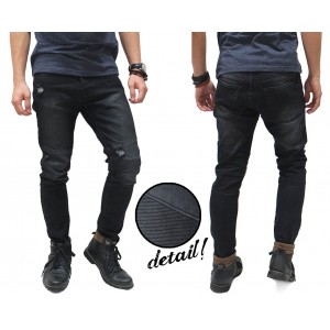 Biker Jeans Washing With Ripped Black