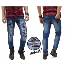 Blue Jeans Ripped Extreme With Flanel Patch