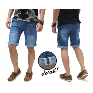 Celana Pendek Jeans Whisker Wash Blue