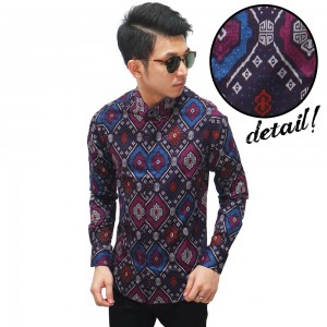 Kemeja Batik Songket Elegant Full Pattern Purple - LIMI